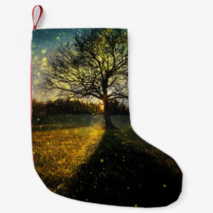 Magical fireflies dreamy landscape small christmas stocking