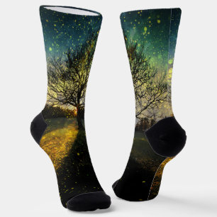Magical fireflies dreamy landscape socks