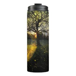 Magical fireflies dreamy landscape thermal tumbler