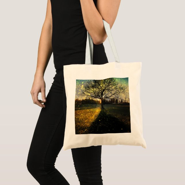 Magical fireflies dreamy landscape tote bag (Front (Product))