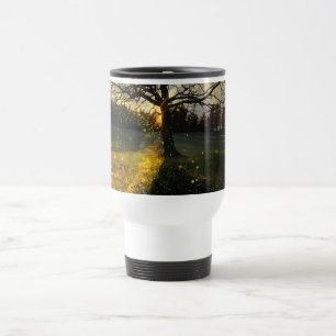 Magical fireflies dreamy landscape travel mug