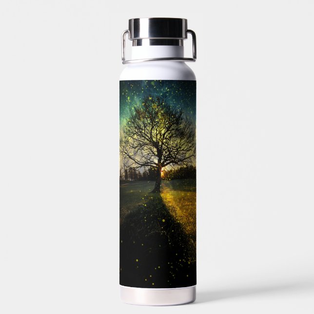 Magical fireflies dreamy landscape water bottle (Back)