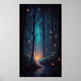 Magical Fireflies in the Forest Poster