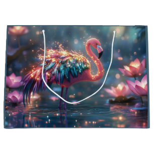 Magical Flamingo Fantasy Art with Colorful Feather Large Gift Bag