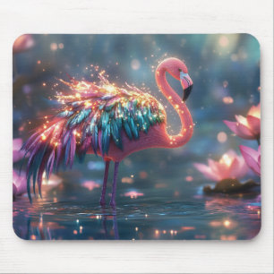 Magical Flamingo Fantasy Art with Colorful Feather Mouse Mat