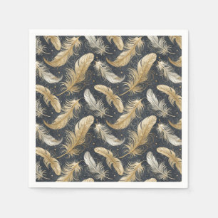 Magical Floating Golden Feathers Artwork Pattern Napkin