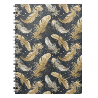 Magical Floating Golden Feathers Artwork Pattern Notebook