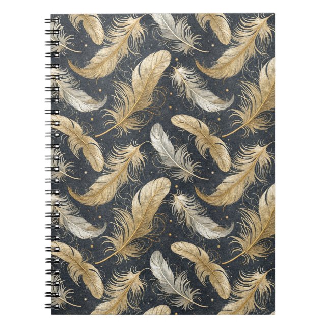 Magical Floating Golden Feathers Artwork Pattern Notebook (Front)