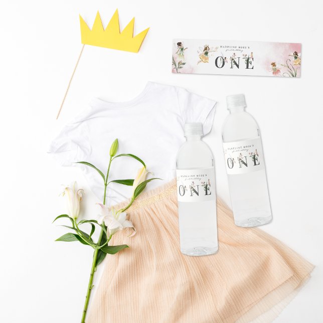 Magical Floral Fairy 1st Birthday Party Water Bottle Label (Creator Uploaded)