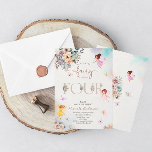 Magical Floral Fairy Princess is turning four  wat Invitation (Creator Uploaded)
