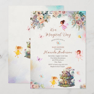 Magical Floral Fairy Princess  watercolor Baby Sho Invitation
