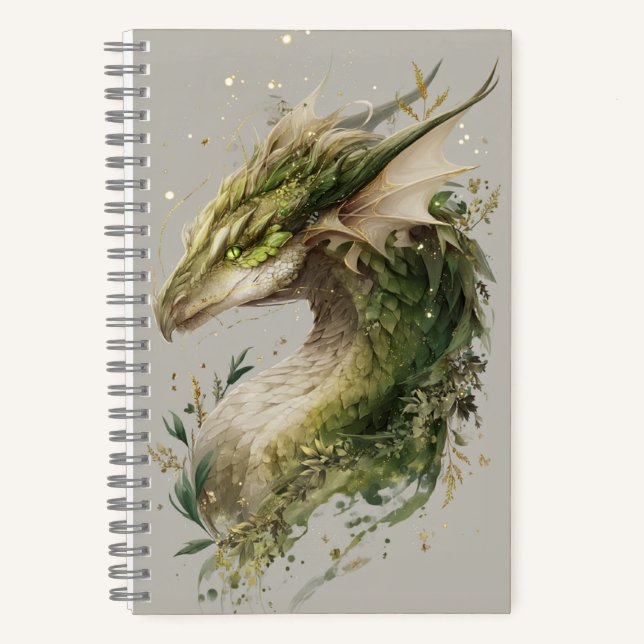Magical Floral Green Dragon Journal (Front)