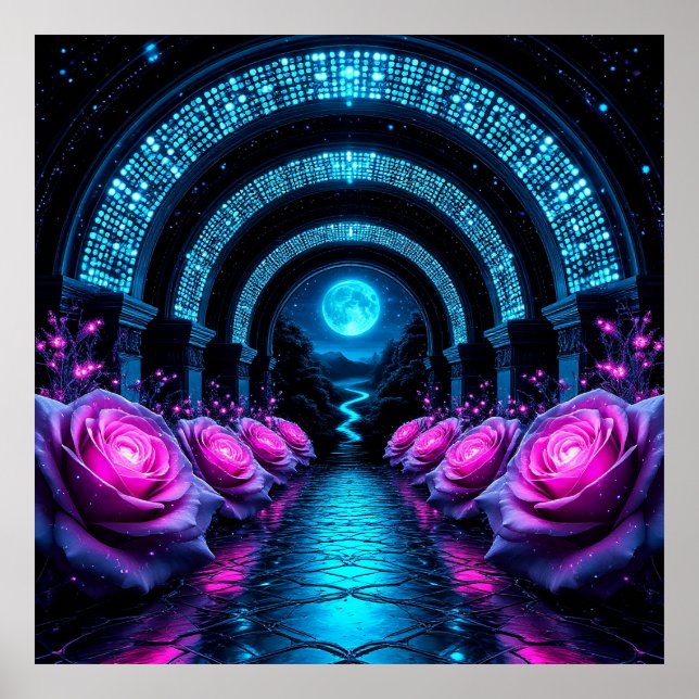 Magical Floral Pathway with Glowing Roses Poster (Front)