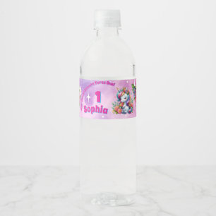 Magical Floral Unicorn 1st BIrthday Girly Water Bottle Label