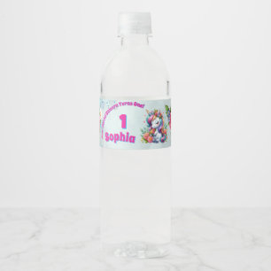 Magical Floral Unicorn 1st BIrthday Girly Water Bottle Label
