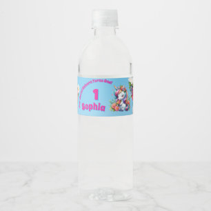 Magical Floral Unicorn 1st BIrthday Girly Water Bottle Label