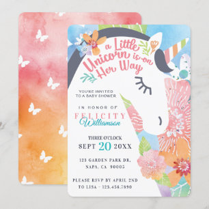 Magical Floral Unicorn Baby Girl Shower Invitation