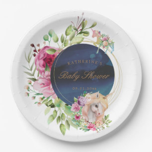 magical floral unicorn baby shower paper plate