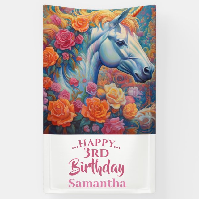 Magical Floral Unicorn Banner (Vertical)
