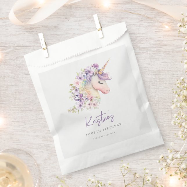 Magical Floral Unicorn Birthday  Favour Bags (Clipped)