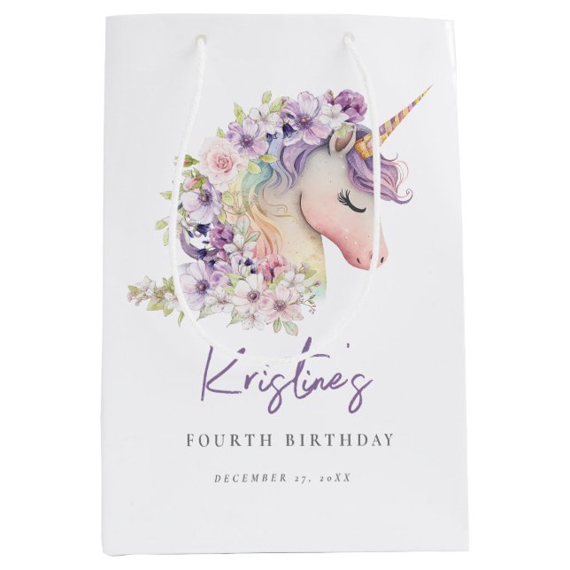 Magical Floral Unicorn Birthday Gift Bags (Front)