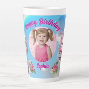 Magical Floral Unicorn Photo Girly Birthday  Gift Latte Mug