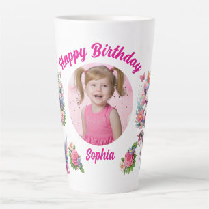 Magical Floral Unicorn Photo Girly Birthday  Gift Latte Mug