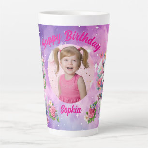Magical Floral Unicorn Photo Girly Birthday  Gift Latte Mug