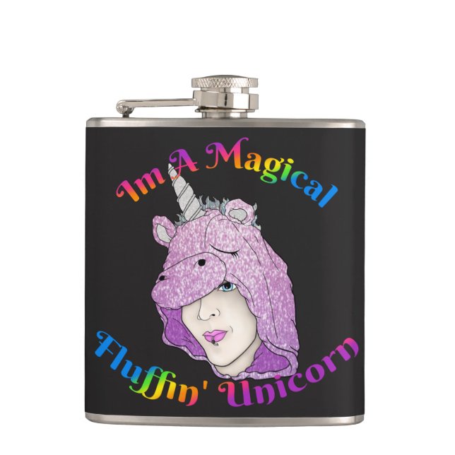 Magical Fluffin Unicorn Vinyl Wrapped Flask (Front)