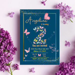 Magical Fluttering Butterflies cute 2nd birthday Invitation