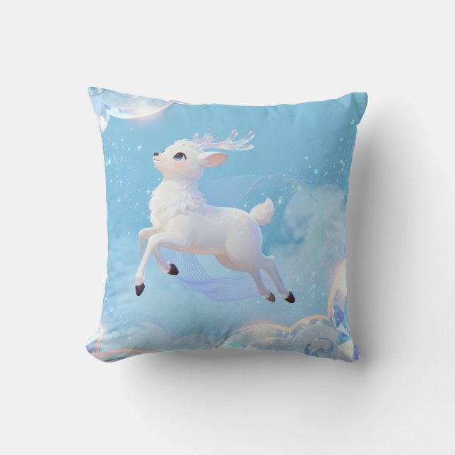 Magical Flying Deer Pillow - Dreamy Pastel Design  (Front)