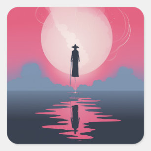 Magical Flying Witch Sci Fi Witchcraft Themed Square Sticker