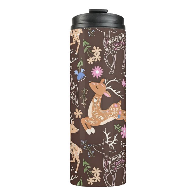 Magical Folk Art Deer in a Woodland Forest Thermal Tumbler (Front)