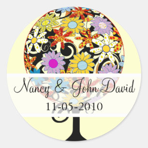 Magical Forest Circle of Love Flower Tree Wedding Classic Round Sticker