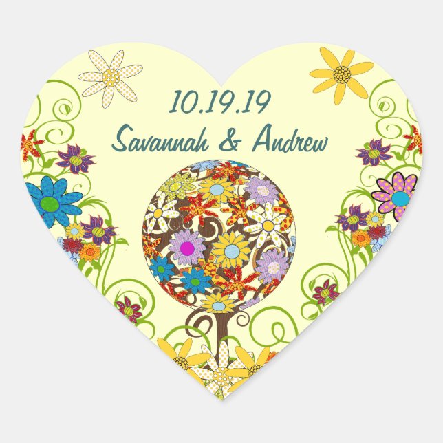 Magical Forest Circle of Love Flower Tree Wedding Heart Sticker (Front)