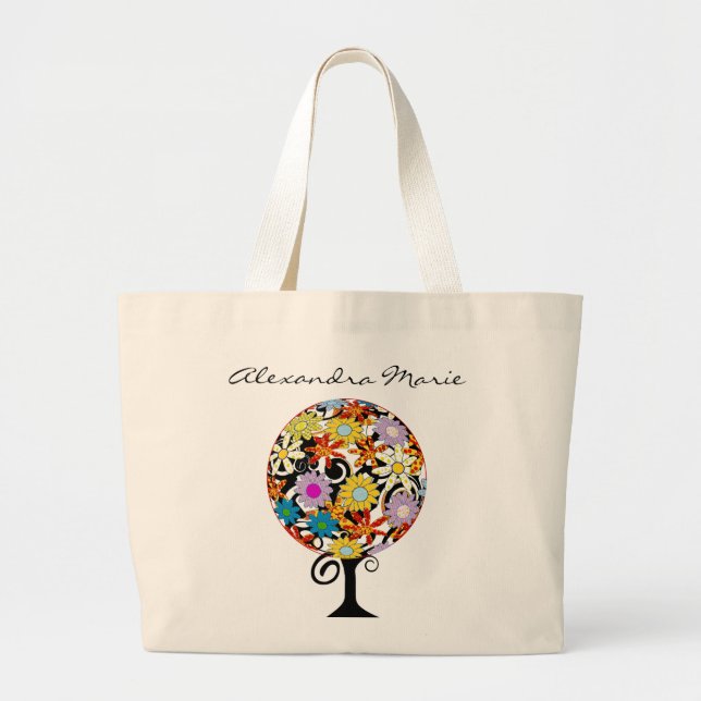 Magical Forest Circle of Love Flower Tree Wedding Large Tote Bag (Front)