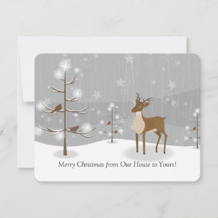 Magical Forest Deer Birds Snowflakes Christmas Holiday Card