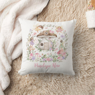 Magical Forest Fairy Floral Mushroom Girl Nursery Cushion
