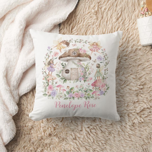 Magical Forest Fairy Floral Mushroom Girl Nursery Cushion (Blanket)