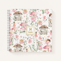 Magical Forest Fairy Pink Floral Garden Monogram