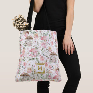 Magical Forest Fairy Pink Floral Garden Tote Bag