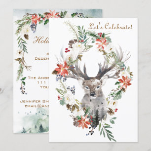 Magical Forest Floral Holiday Christmas Party Invitation