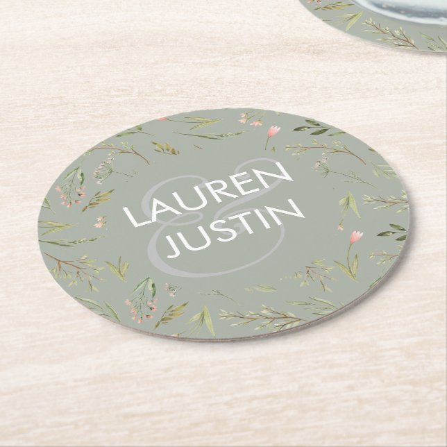 Magical Forest Floral Monogram Paper Coaster (Angled)