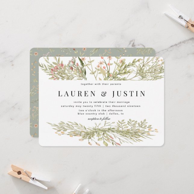 Magical Forest Floral Wedding Invitation (Front/Back In Situ)