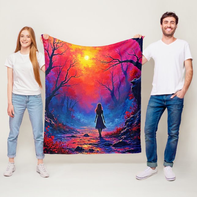 Magical Forest Girl's Solitude Design Fleece Blanket (In Situ)