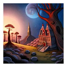 magical forest graveyard scene with large twisted