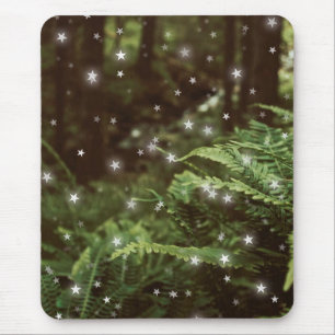 Magical forest green ferns star light mouse mat