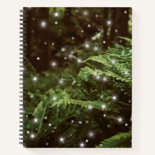 Magical forest green ferns star light  notebook