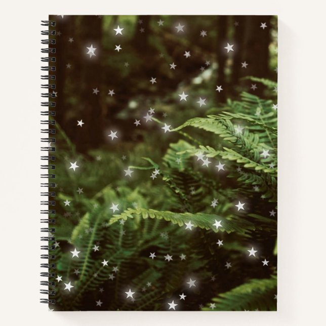 Magical forest green ferns star light  notebook (Front)