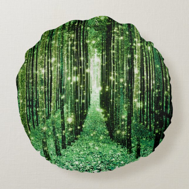 Magical Forest Green Mystery Round Cushion (Back)